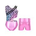thumbnail image 2 of Yeahdor Kids Girls Gymnastics Dance Outfit Asymmetrical Shoulder Cutout Waistline Tank Leotard Biketard with Metallic High Waisted Shorts Leopard 12, 2 of 7