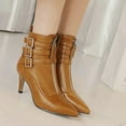 KINODAY Kitten Heel Ankle Boots Pointed Toe High Heels Buckle Strappy
