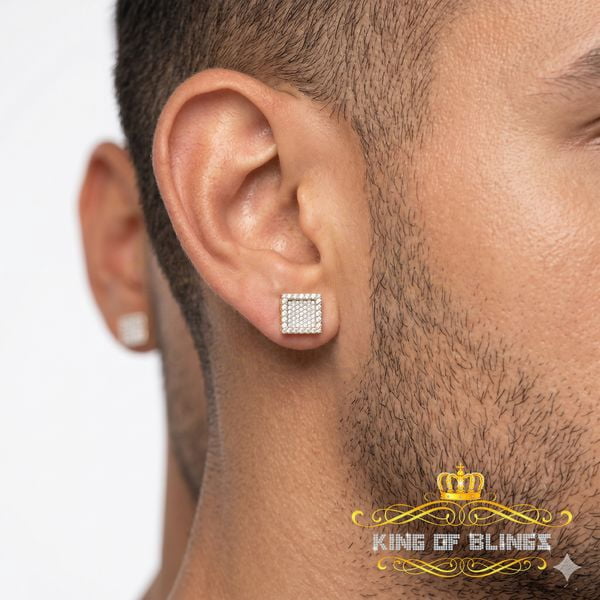 King of Bling's 925 Yellow Silver 1.00ct VVS 'D' Moissanite Square Stud Earring Men's/Womens
