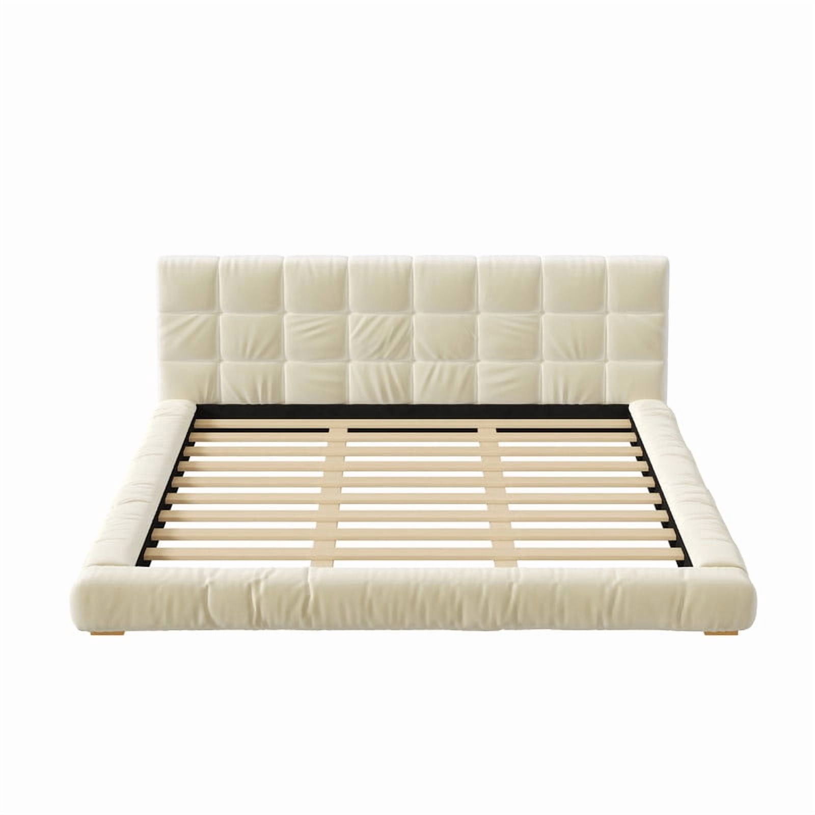 Velvet Queen/King Size Platform Bed Frame, Upholstered Floor Bed, Fully Wrapped Grounded Bed with Channel Tufted Headboard