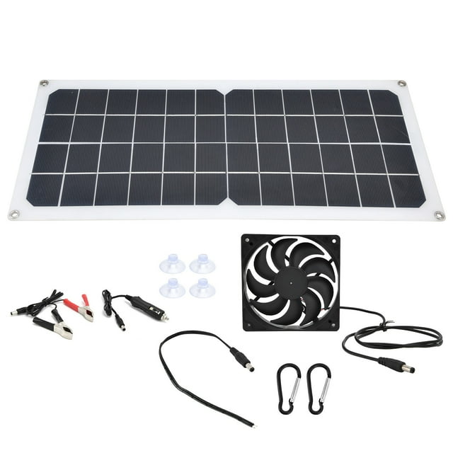 Panel solar fotovoltaico de 10 W con kit de ventilador, puertos USB hembra duales para coches, barcos, aviones, satélites