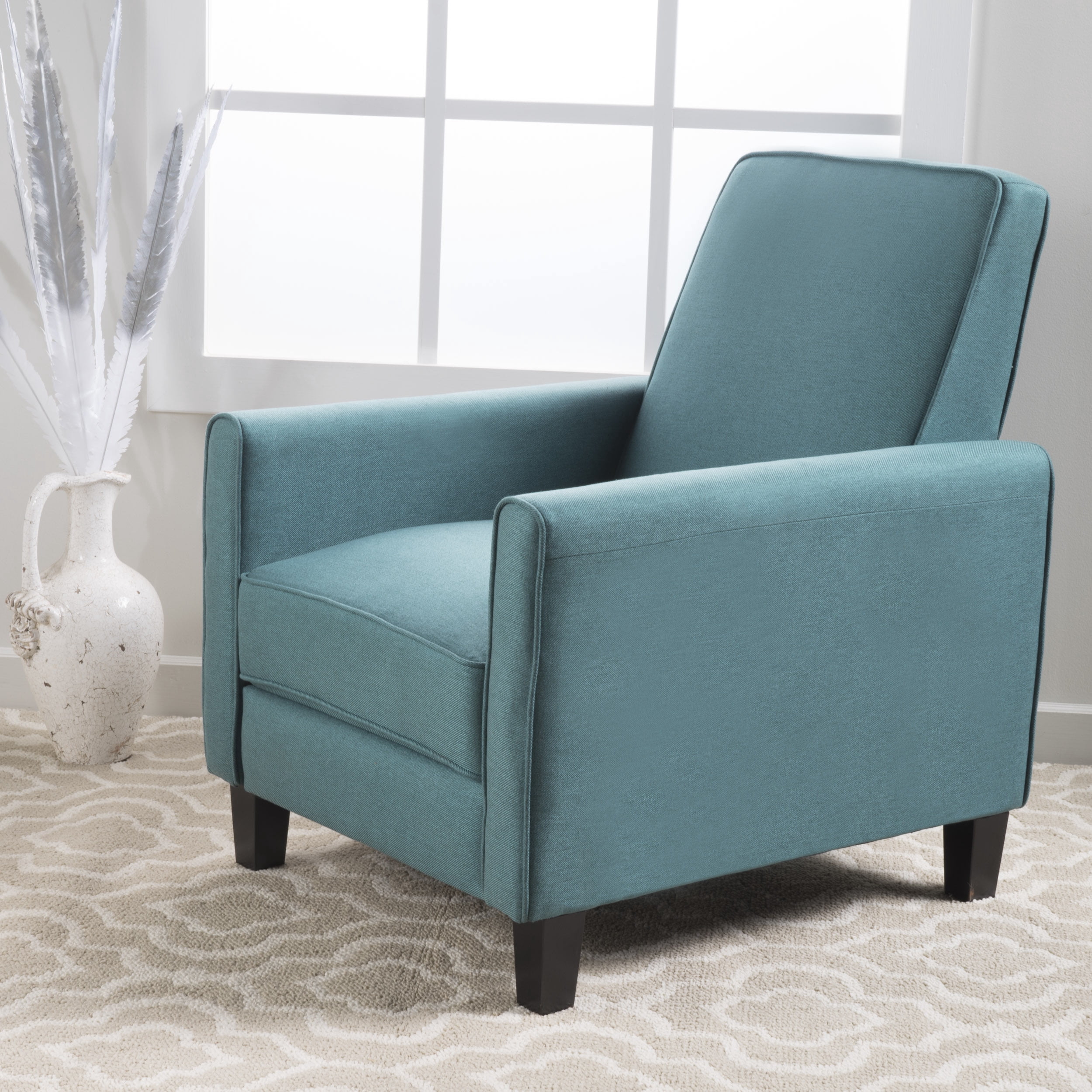 Euroco Push Back Recliner Chair in Linen Upholstery, Ergonomic Lounge Chair with Padded Seat and Backrest – Modern Accent Armchair