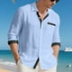 thumbnail image 5 of Blusa y camisa de manga larga con cuello vuelto para hombre, color liso, informal, a la moda, con bolsillos, manga larga, botones, cárdigan, abrigo, blusa de poliéster para hombre, 5 of 9