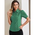 thumbnail image 2 of DARING DIVA Women's Puff Sleeve Point Collar Essential Office Shirt S Green, 2 of 6
