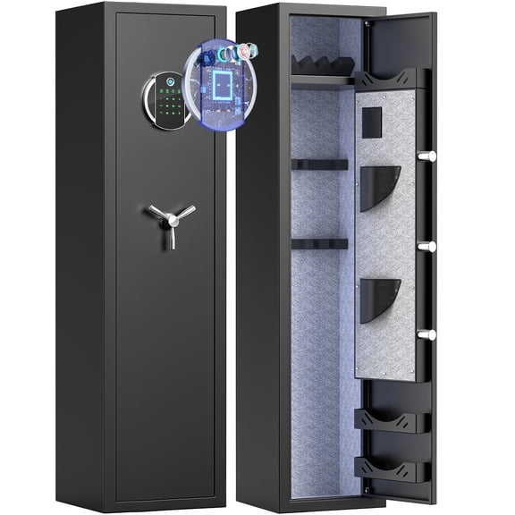 Gun Safe, 3-5 Biometric Fingerprint Gun Cabinet with LCD Touch Screen and Silent Mode, Long Gun Safe for Long Guns and Pistols