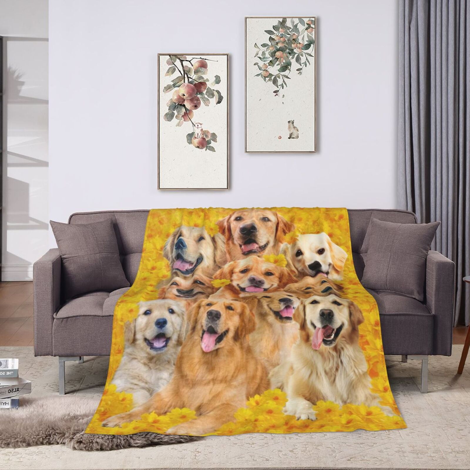 Wijzvio Goldern Retriever Dog Throw Blanket Soft Fuzzy Fleece Blanket For Couch Bed Living Room Decoration 60"X50"