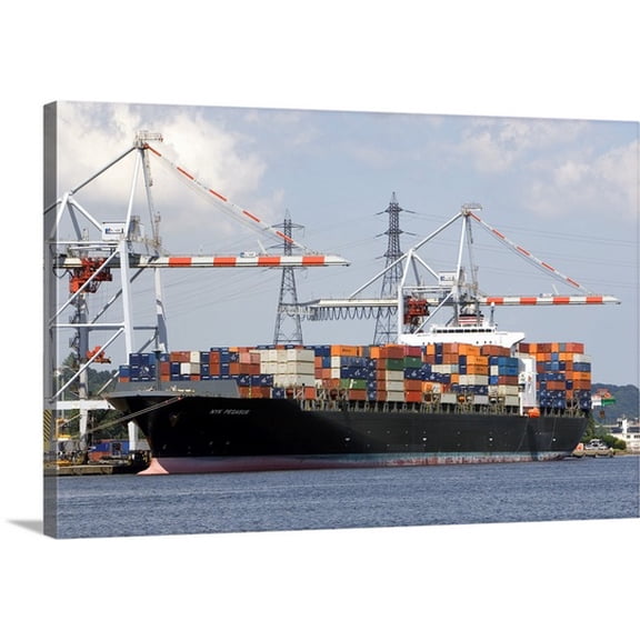 Great BIG Canvas David R. Frazier Premium Thick-Wrap Canvas entitled Container ships docked at Le Havre, Seine-Maritime, Normandy, France