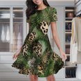 thumbnail image 2 of Tropical Leaves Leopard Print Fabric Women's Classic Swing Skater Dress Casual Work Party Cocktail Dresses, 2 of 6