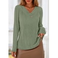thumbnail image 4 of Camisa PRETTYGARDEN Mujer Manga Larga Cuello en V Acanalada Verde, 4 of 8