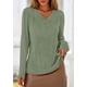 thumbnail image 4 of Camisa PRETTYGARDEN Mujer Manga Larga Cuello en V Acanalada Verde, 4 of 8