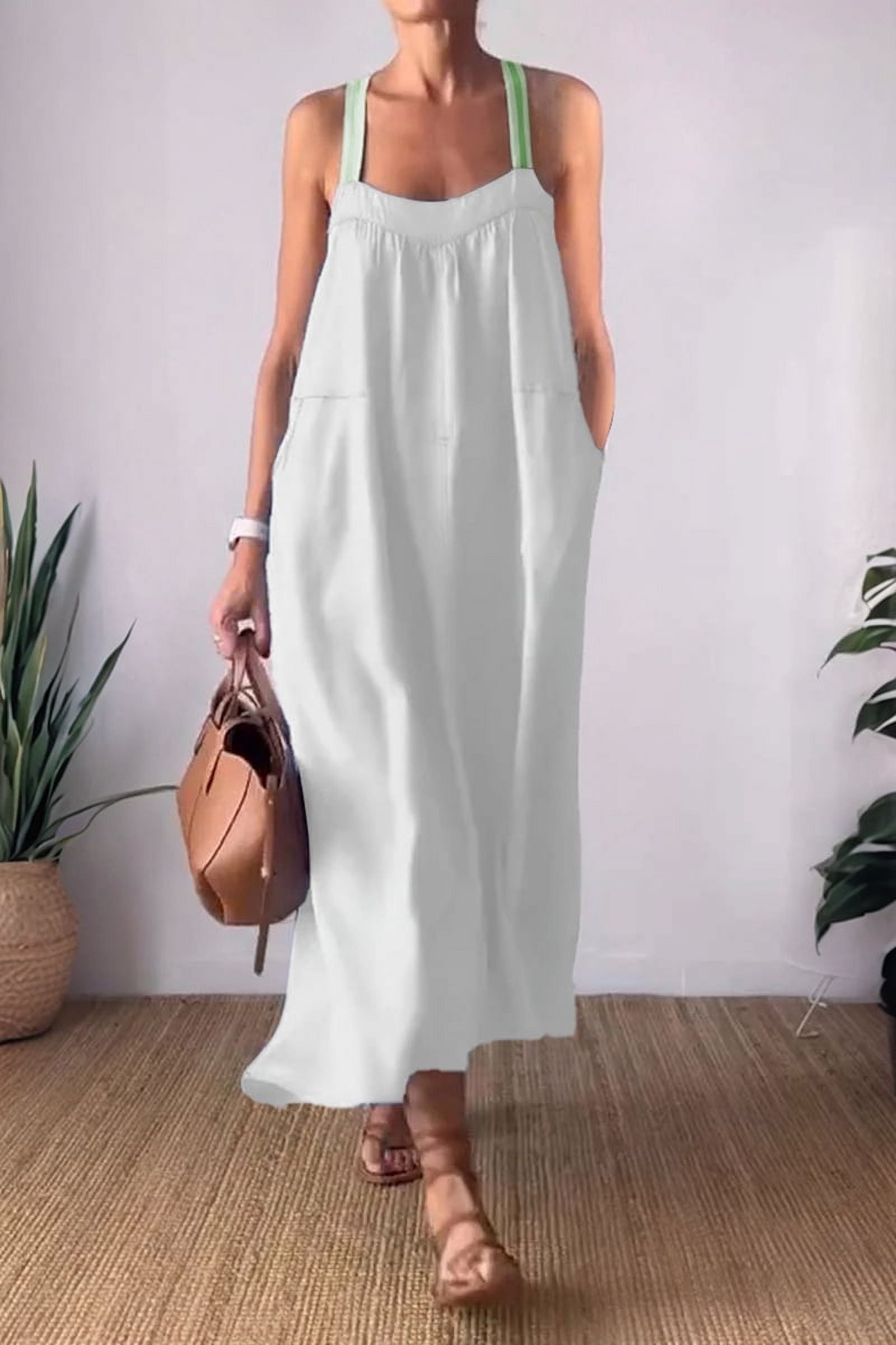 fitted lace wedding dress Women's Cotton Spaghetti Strap Maxi Dress Casual Party Beach Long Sund main image 1