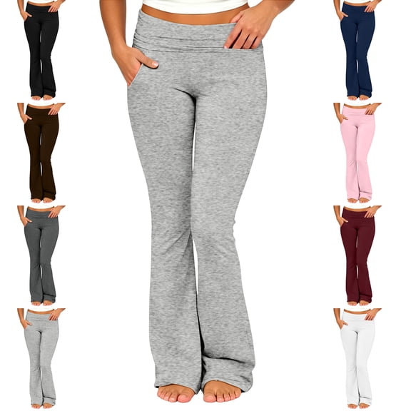 MLCDZ Women's Flare Skinny Plus Size Lightweight Pants Fold Over Leggings Stretch Bootcut Bell Bottom Slim Fit Yoga Pants Y2k Joggers with Pockets