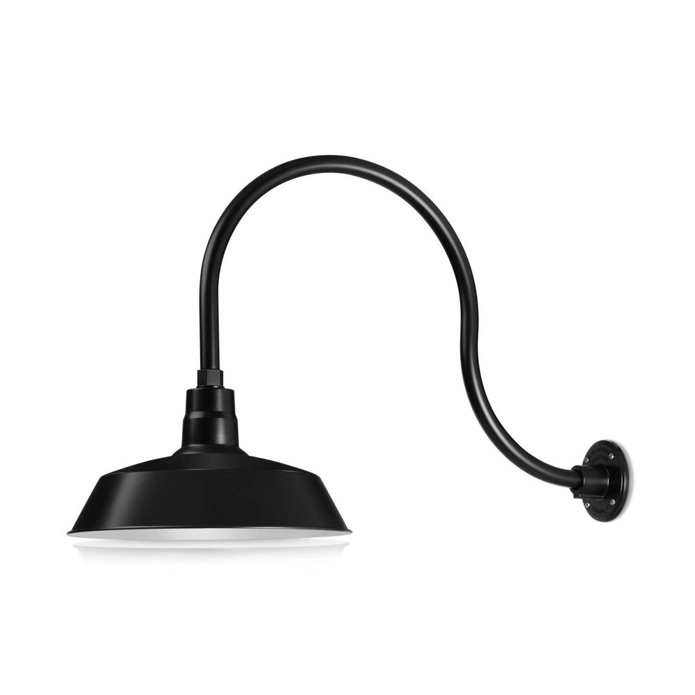 14in. Satin Black Outdoor Gooseneck Barn Light Fixture With 24in. Long