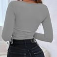 thumbnail image 4 of XFLWAM Women Drawstring Side Ruched Crop Top Tee Shirt Ribbed Knit Crew Neck Basic Long Sleeve T Shirt Blouse Gray XL, 4 of 4