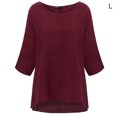 thumbnail image 1 of T-Shirt pour Femmes, Couleur Unie, Haut Décontracté, Manches Courtes, Col, Haut à Manches Courtes, Blouse en Lin, Rouge Vin, G, 1 of 7