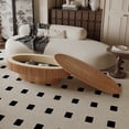 thumbnail image 3 of 47" Oval Coffee Table with Storage, Fluted Modern Coffee Table with Hidden Storage, Wood Veneer Center Table for Living Room, Natural, 3 of 9