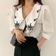 thumbnail image 5 of Camisa de mujer Verano Bordado Solapa Manga de soplo Blusa Retro Top, Blanco, 3XL Vogacara AP001497-05B, 5 of 7