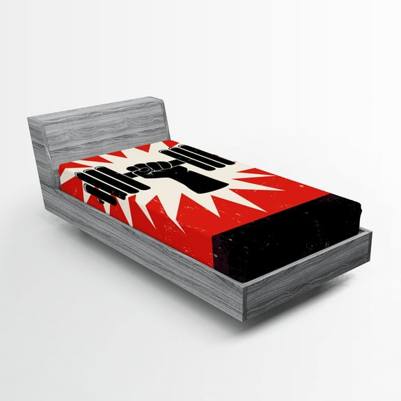 Ambesonne Fitness Fitted Sheet, Grunge Dumbbell Lift, Twin XL Size, Vermilion Black Cream