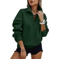 thumbnail image 3 of UDAUDU Women Sweatshirt Casual Long Sleeve Half Zip Pullover Lightweight Casual Loose Fall Winter Fashion Sweatshirts Dark Green 2XL, 3 of 7