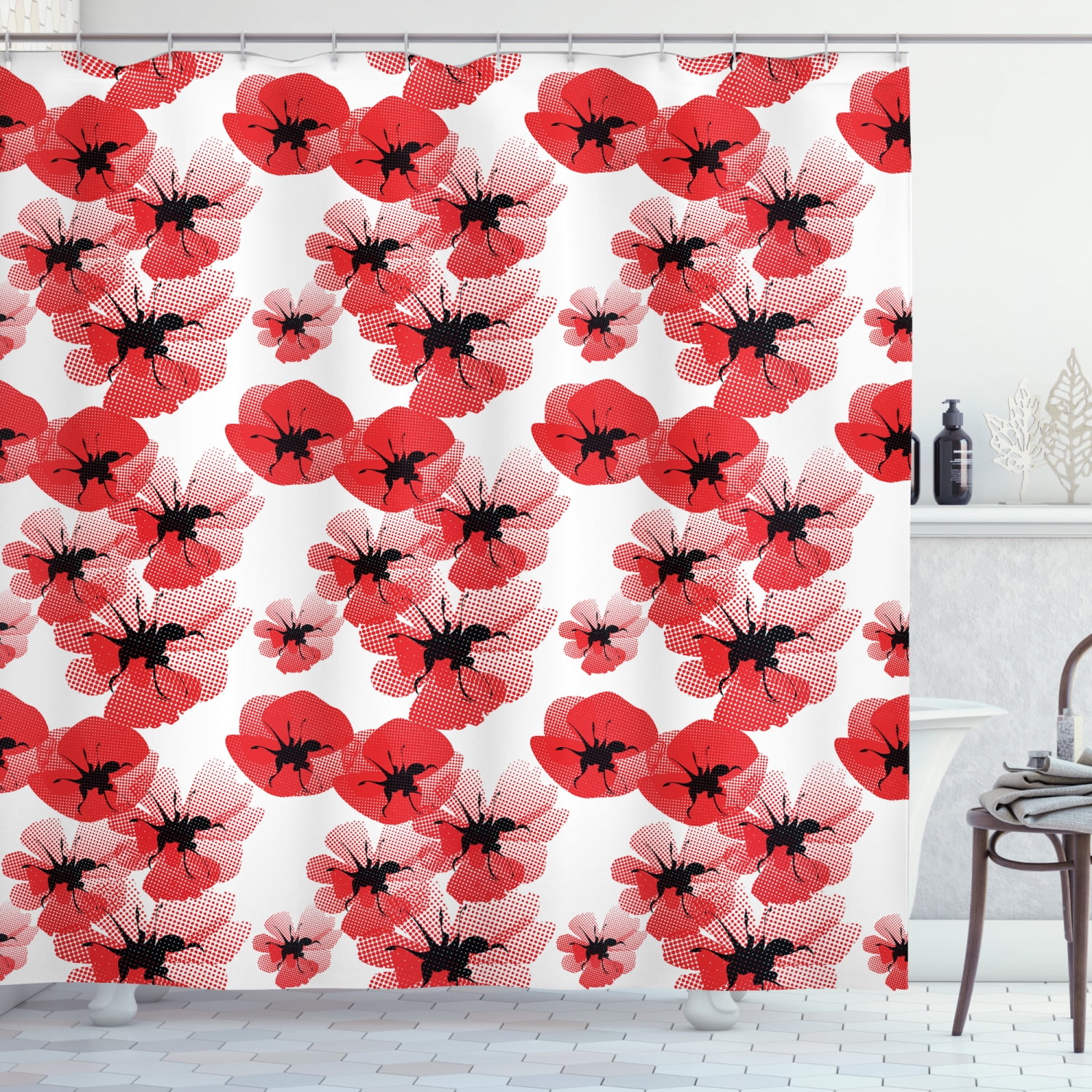 Ambesonne Floral Shower Curtain, Poppies Vibrant Colors, 69"Wx70"L