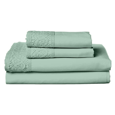 Modern Threads 4-Piece Crochet Lace Microfiber Adult Sheet Set, Seafoam, California King