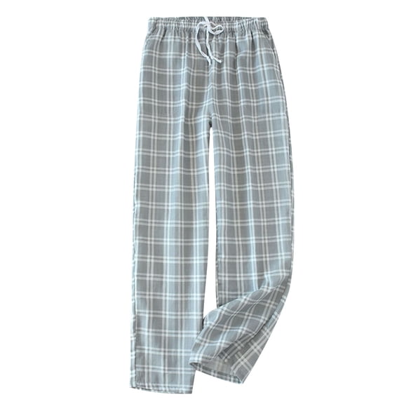 abtuhar Men's Pajama Pants,Men Solid Drawstring Woven Gauze Large Check Casual Thin Home Pajama Full Length Pants Gray L