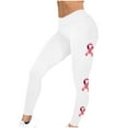 thumbnail image 2 of Breast Cancer Print Pants for Women Awareness Pink Ribbon Print Soft Trousers High Waist Workout Tights Yoga Leggings,White 3,2XL, 2 of 5