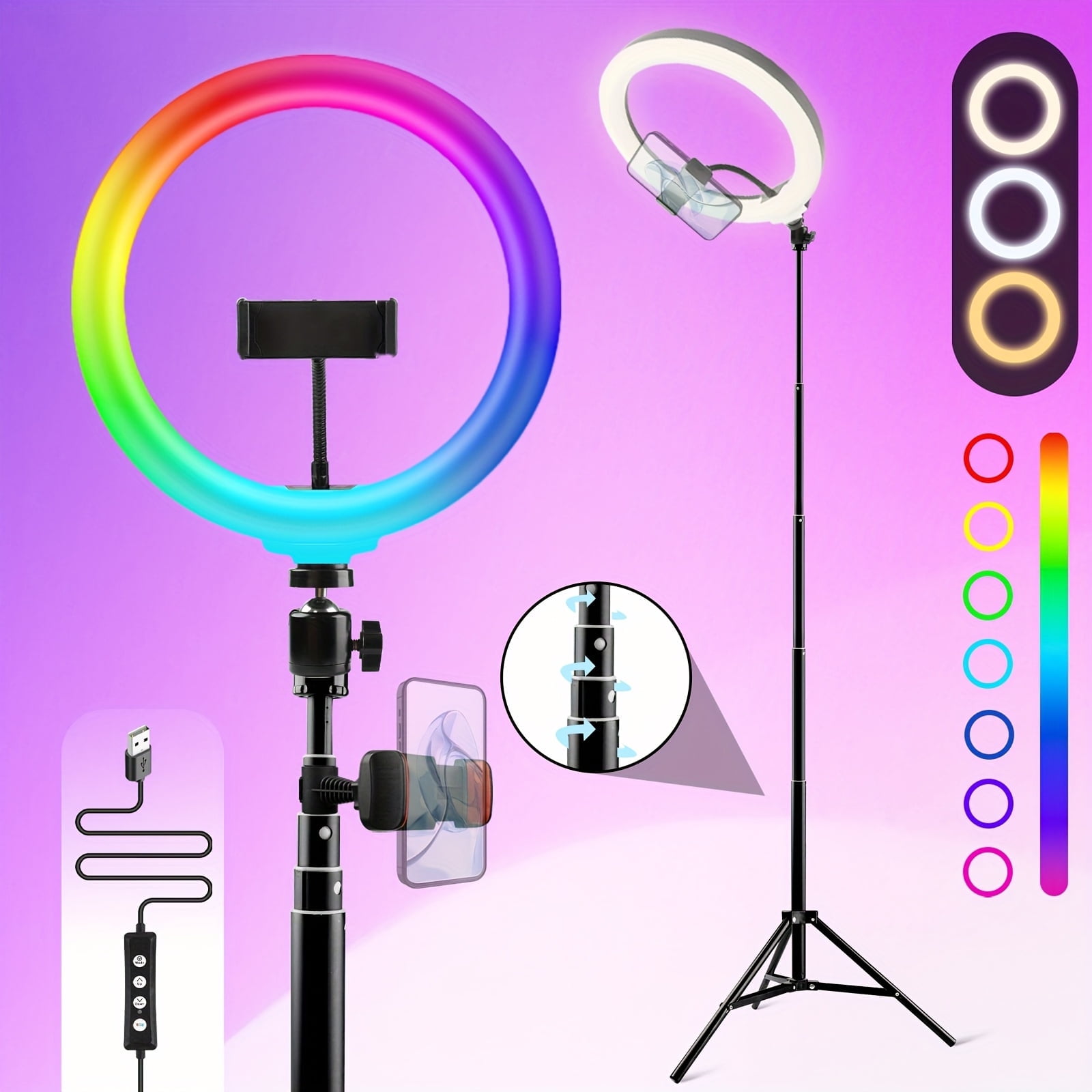 10" Ring Light with Tripod Stand & Phone Holder, Selfie Ring Light with 63" Tripod Stand with 15 RGB Modes and 10 Brightness for YouTube/Instagram/Video/Photography/Live Streaming
