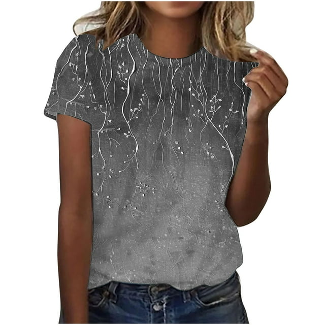 Mujeres Pantalones Cortos de Manga Corta Impresa Floral Cuello Redondo Superior / Camisa Poliéster, Blusa Casual de Moda para el Uso Diario Del Hogar