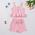 thumbnail image 2 of TOWED22 Toddler Baby Girl 2pcs Lovely Outfits Sleeveless Top and Shorts Sweet Sets Summer Tank Tops Clothing with Pockets Casual Elastic Waist(Pink,2-3 Y), 2 of 6