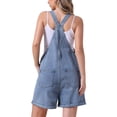 thumbnail image 3 of INSPIRAR CHIC Conjuntos de Denim para Mujeres Mono Casual con Tirantes Ajustables Pantalones Cortos de Jean M Azul Medio, 3 of 6