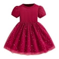 thumbnail image 2 of HOMADLES Toddler Kid Dress Crewneck Cotton Short Sleeve Mesh Breathable Stretch Ruffed Summer Princess Dress Dress Red 4-5T, 2 of 8