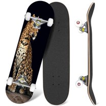 31'' Complete Skateboard 7 Layer Canadian Maple Double Kick Deck Skateboards Leopard portrait dark Skate Board for Beginner Adult Gifts