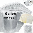 thumbnail image 1 of 50 Bolsas Mylar con Absorbentes de Oxígeno para Almacenamiento de Alimentos, Bolsas de Almacenamiento de Alimentos Mylar Resellables de 1 Galón para Embalaje, Bolsas de Pie a Prueba de Olores con Cierre, 1 of 7