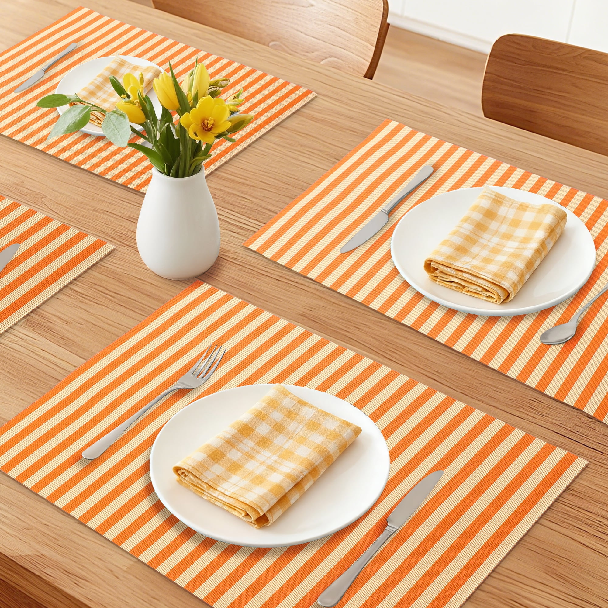 Unique Bargains Set of 6 Woven Placemats Washable Kitchen Mat Yellow
