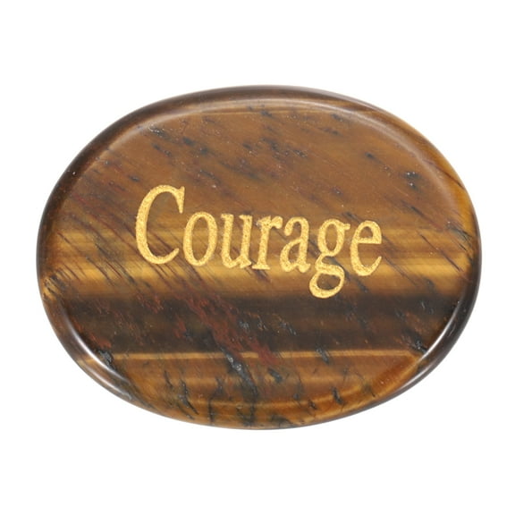 Uxcell Natural Thumb Worry Stone, 1.7"x1.3" Oval Crystal Stone with Inspirational Words, Pocket Rock Anxiety Crystals for Women Stress Gifts Meditation, Yellow Brown(Style 2)