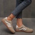 thumbnail image 3 of HEWUQI Women's Lace up Fashion Sneakers Trendy Stripe Athletic Walking Shoes Cushioned Insoles Shoes for All Day Wear Khaki Size 5.5, 3 of 5