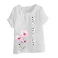 thumbnail image 4 of Lydiaunistar Hauts d'Été pour Femmes Blouse en Lin Décontractée Col Rond Polyester Mode Grande Taille Manches Courtes T-shirt à Boutons, 4 of 4