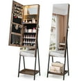 thumbnail image 1 of Costway Jewelry Cabinet Armoire Full-Length Mirror with 3-Color LED Lights tip-out Drawer Brown, 1 of 10