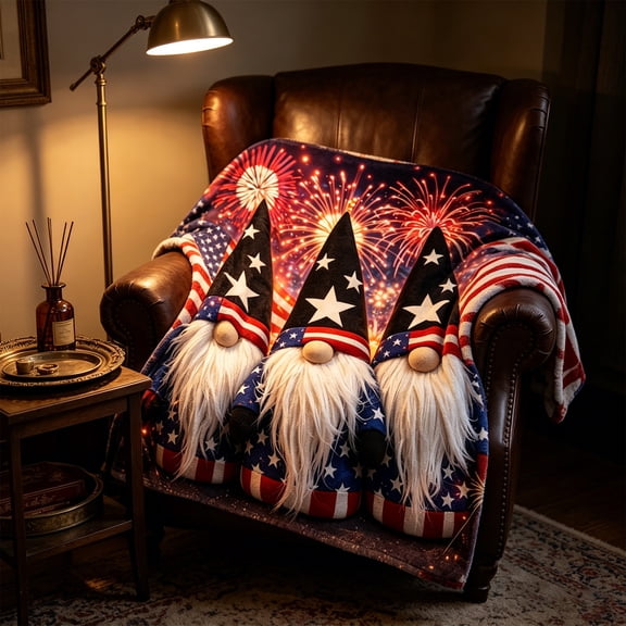 Anhility 4th of July Floral Flannel Throw Blanket, 27.6x39.4in Red White Blue USA Flag Design for Independence Day, Summer Nap, Office & Air Conditioned Room Use