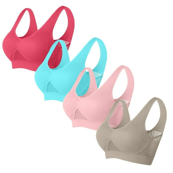 ylioge S-5XL Sports Bras for Women Plus Size 4 Pack No Underwire Underwear Bra Stretchy Pullover Push Up Multipack Nylon Athletic Bralettes