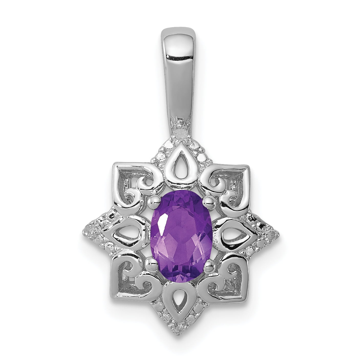 925 Sterling Silver Purple Amethyst Diamond Pendant Charm Necklace ...