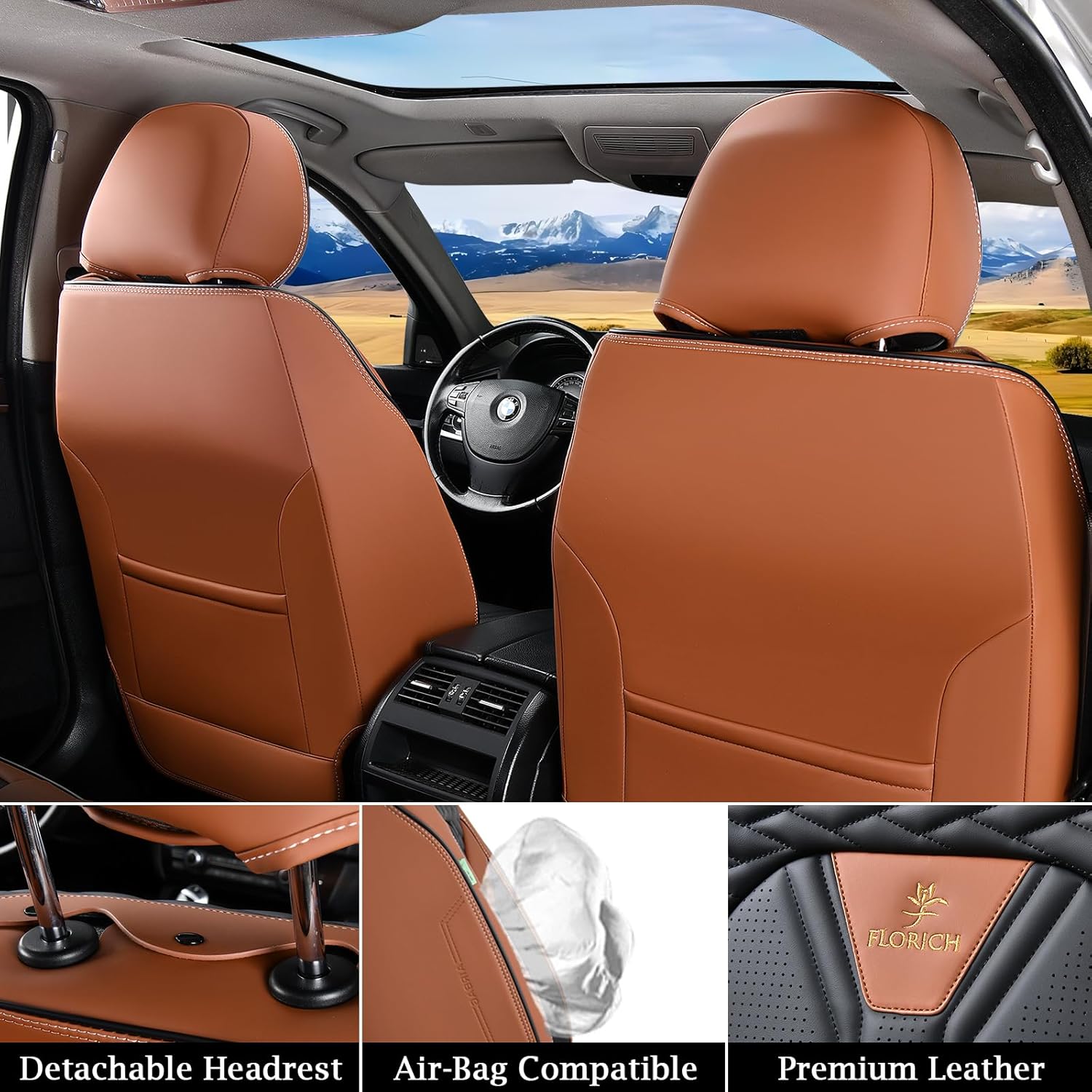 FLORICH Leather Car Seat Covers, Full Set, Brown Black photo 2