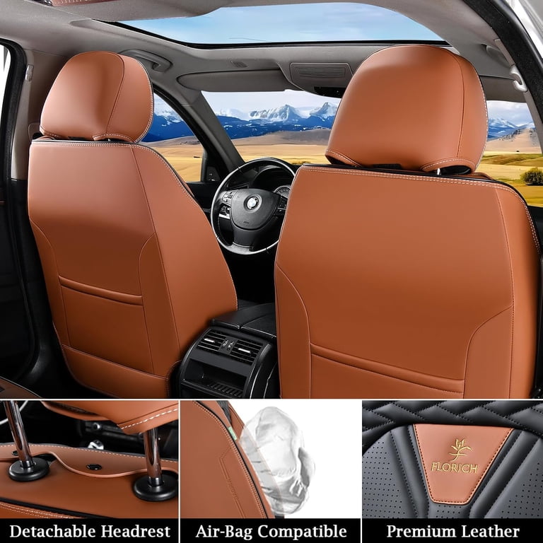 FLORICH Front Seat Covers, Faux Leather, Black & Brown photo 3