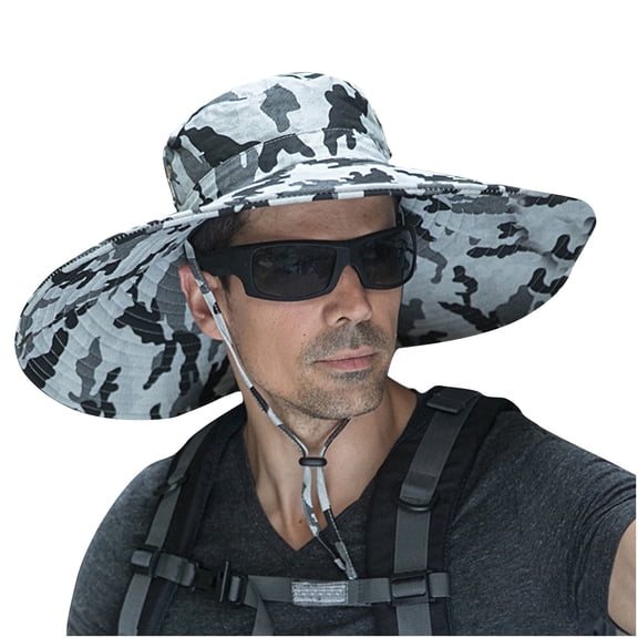 Xfvqtps Mens Sun Hats Camouflage Adjustable Drawstring Large Brim Sunscreen Breathable Waterproof Outdoor Multi Functional Hiking Camping Fisherman Hat