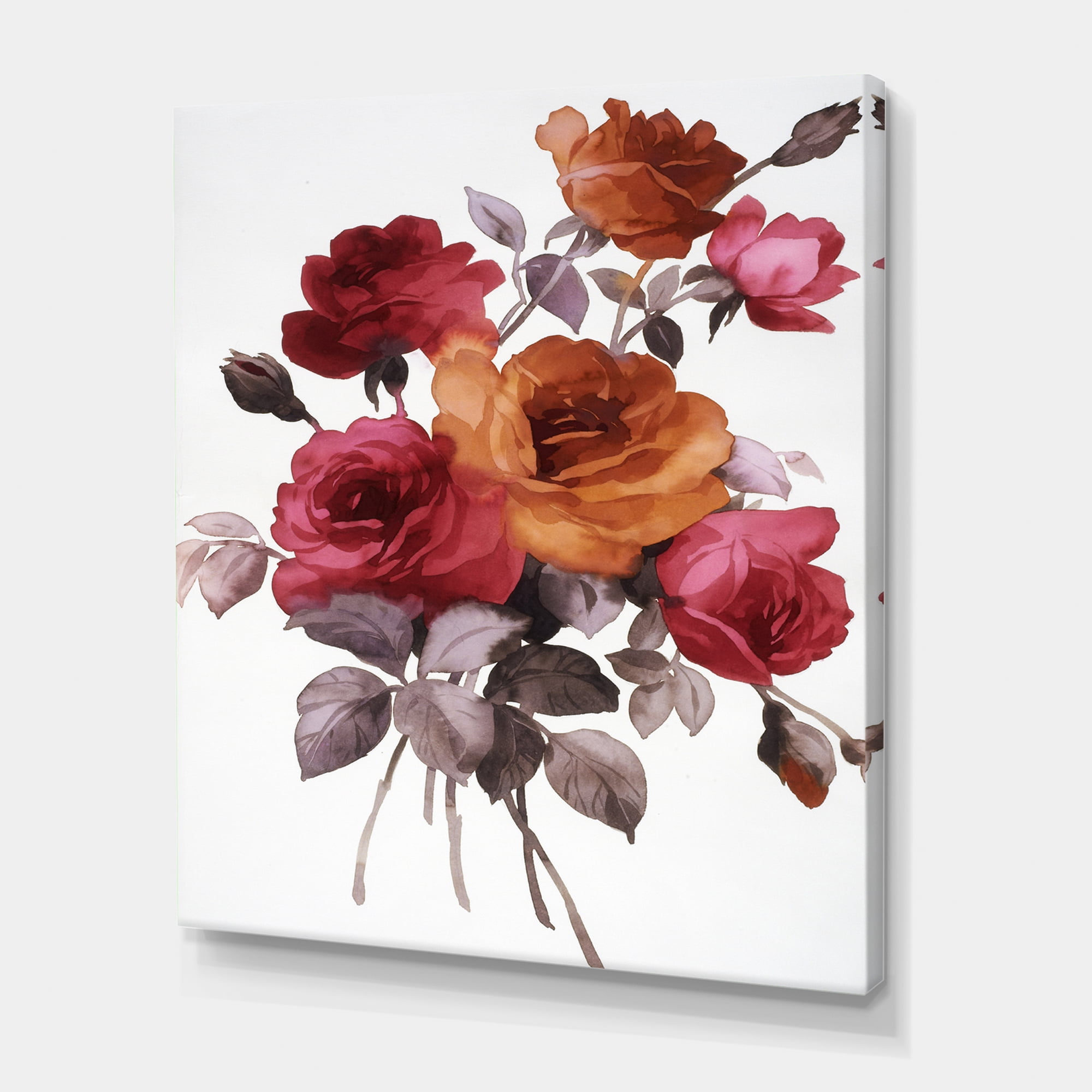 Designart ' Vintage Red and Orange Roses ' Traditional Canvas Wall Art Print