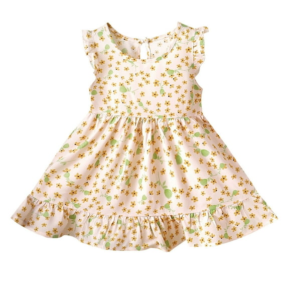 Agkizg Girls Sleeveless Tank Dresses Crewneck Floral Print Casual A Line Flower Girl Sundress Dresses