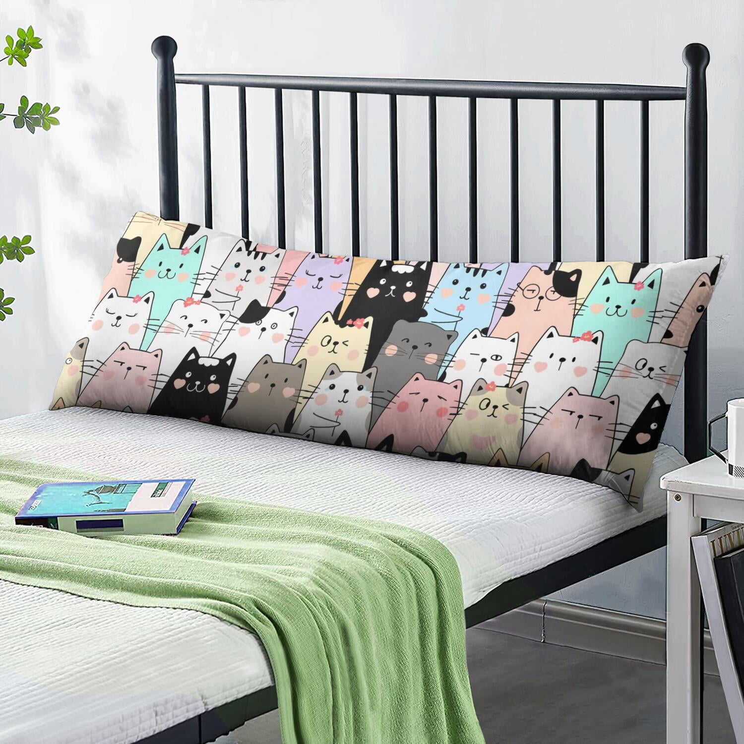 Long Body Pillow Cover – Soft & Breathable, Hidden Zipper, 20"x54", Cute Cat & Paw Print – Perfect Gift for Cat Lovers, Side Sleepers, Pregnancy Support, Pet-Themed Decor
