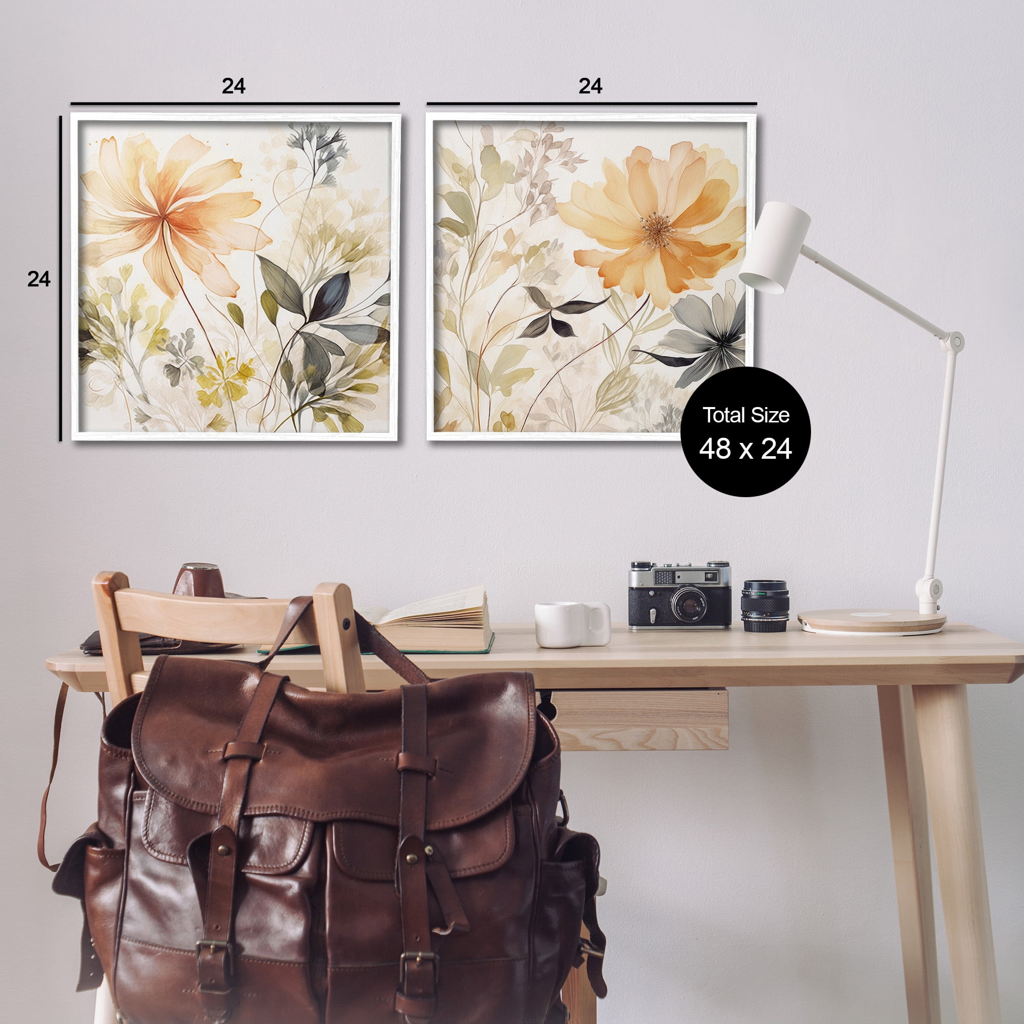 Stupell Industries Muted Cottage Flowers Botanical & Floral Painting White Framed Art Print Wall Art, 24 x 24, Set of 2