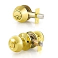 thumbnail image 1 of (5 Pack) Keyed Alike Entry Door Knobs with Double Cylinder Deadbolt Lock Combo Set for Entrance and Front Door Lock with Polished Brass Finish,Combo Pack Door Lock with Key, 1 of 4